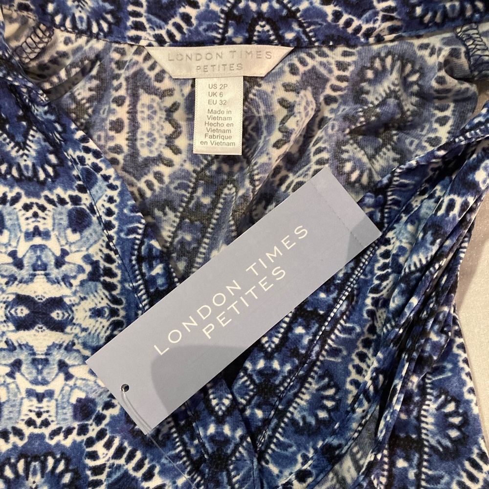 London times petite women’s two petite sleeveless blue summer spring dressNWTS!